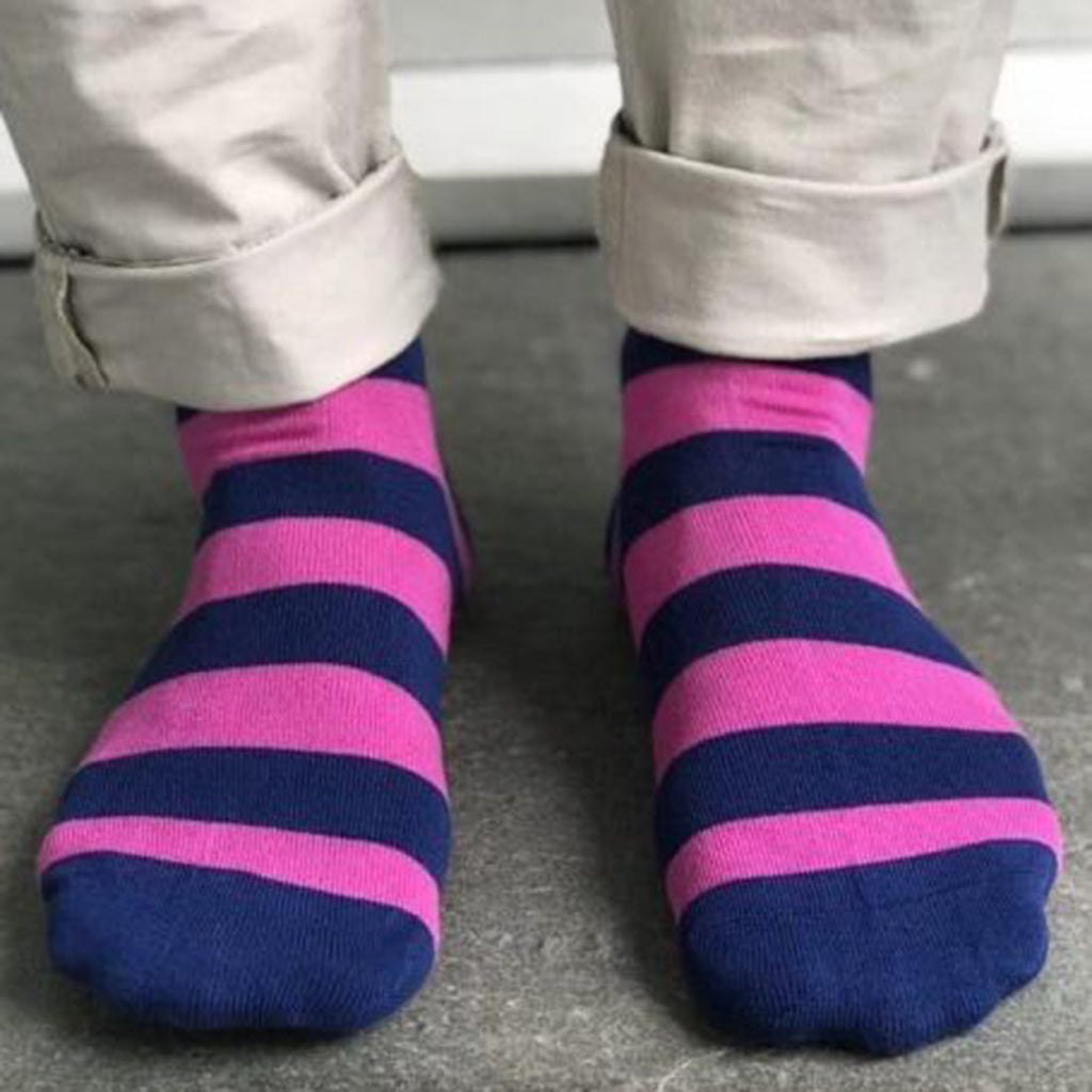 Rich Pink Striped Comfort Cuff Bamboo-Blend Socks