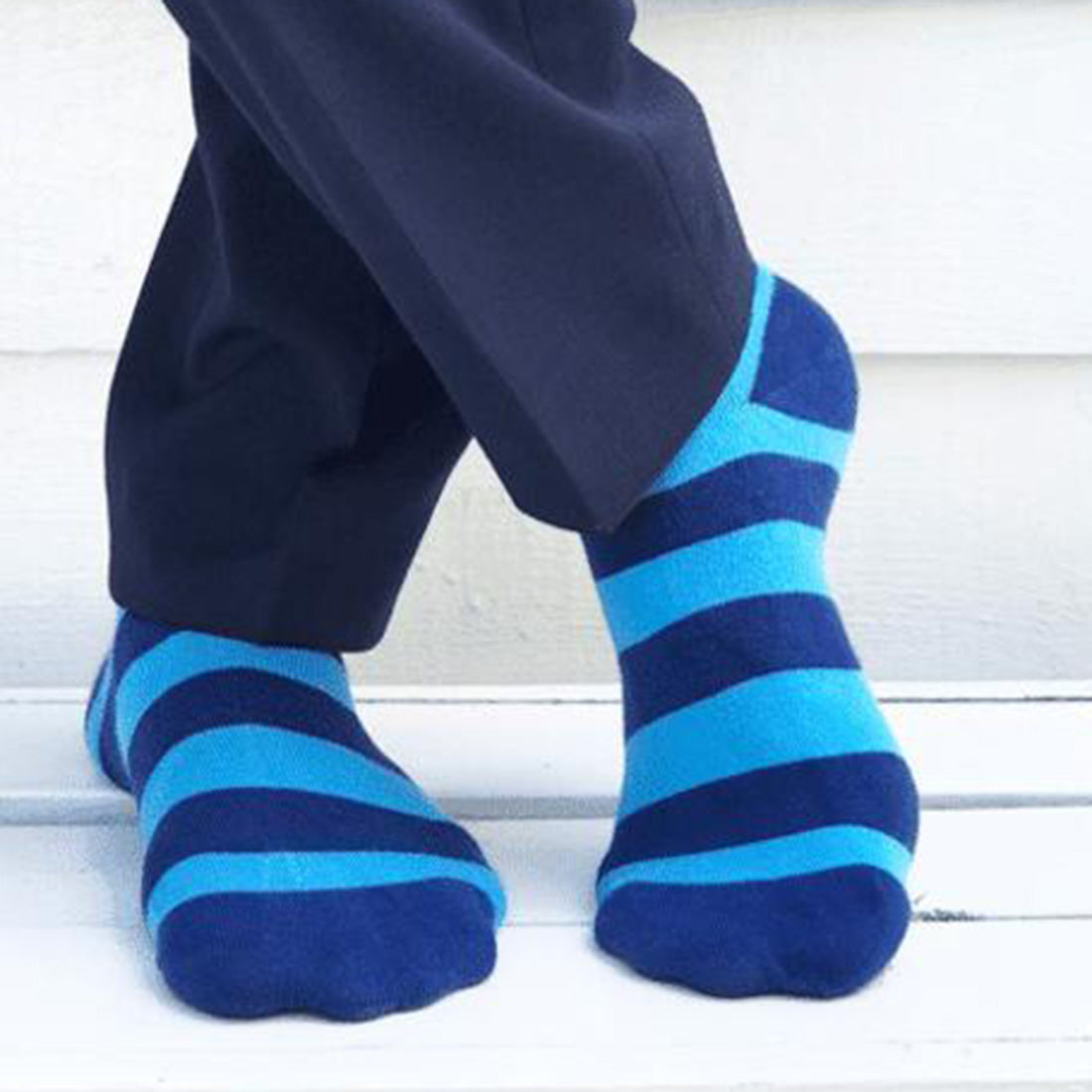 Sky Blue Striped Comfort Cuff Bamboo-Blend Socks