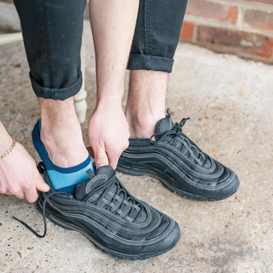 Sky Blue Striped No-Show Bamboo-Blend Socks
