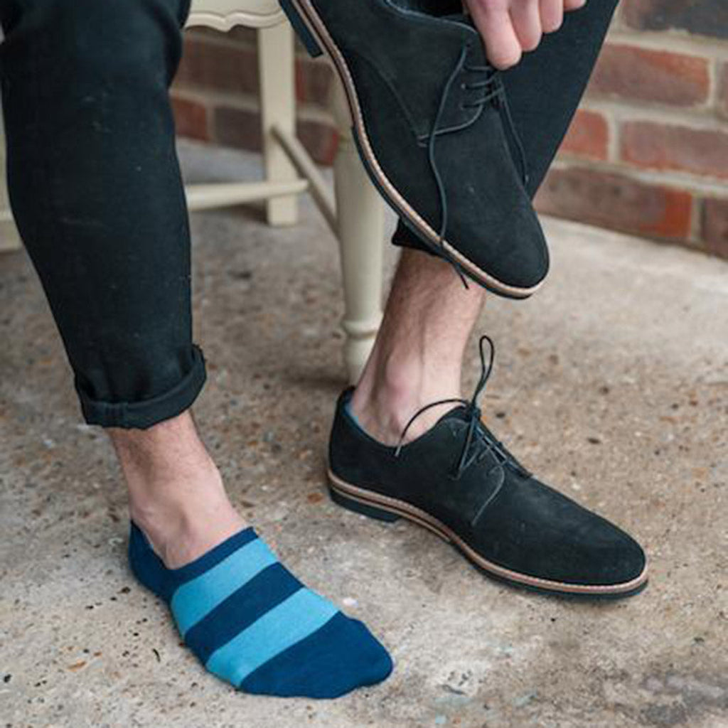 Sky Blue Striped No-Show Bamboo-Blend Socks