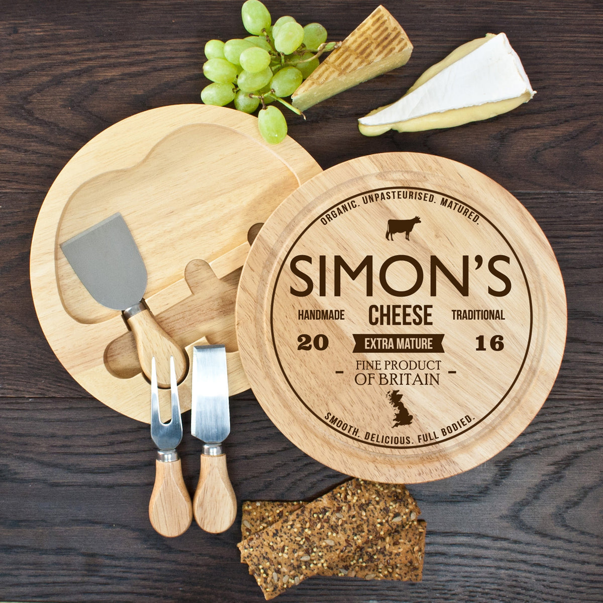 Personalised Traditional Round Cheese Board Set